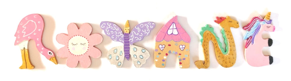 Lettre en bois féerie E licorne rose