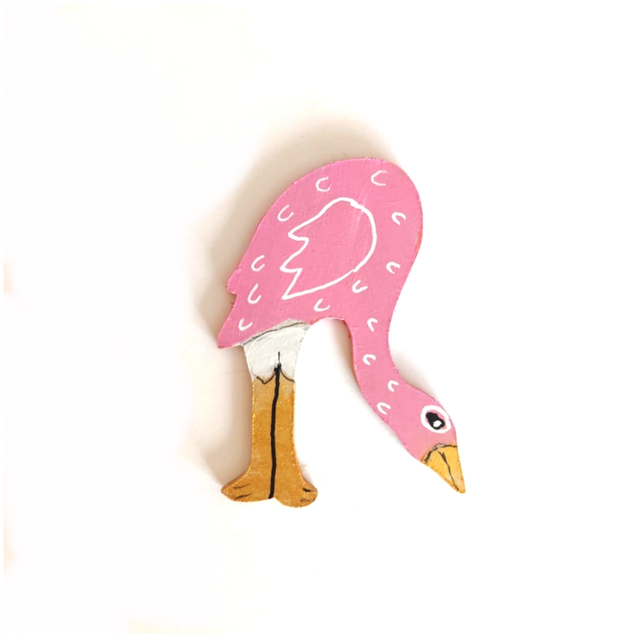 Lettre en bois féerie R flamant rose