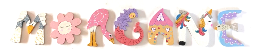 Lettre en bois féerie N licorne