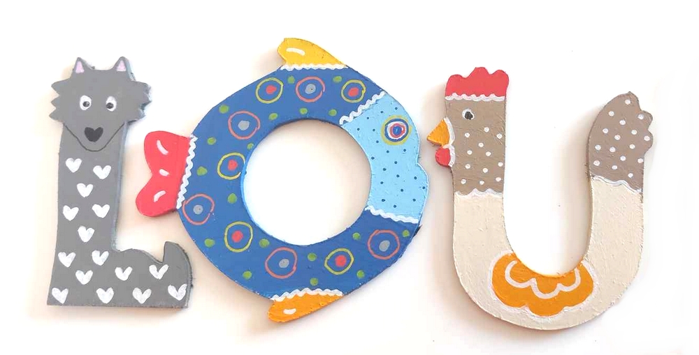 Lettre en bois 'U' animaux rigolos