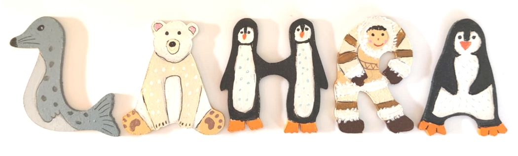 Lettre en bois banquise A pingouin