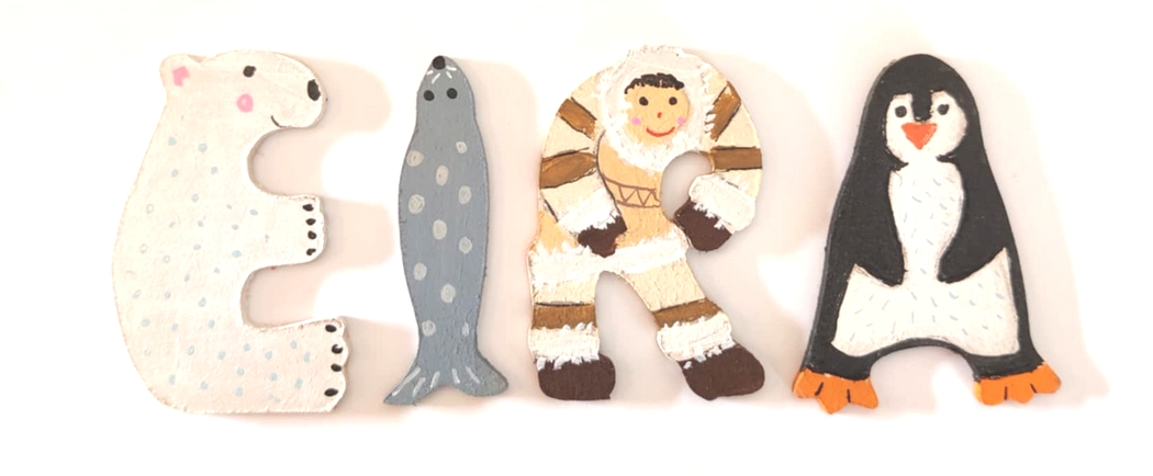 Lettre en bois banquise A pingouin