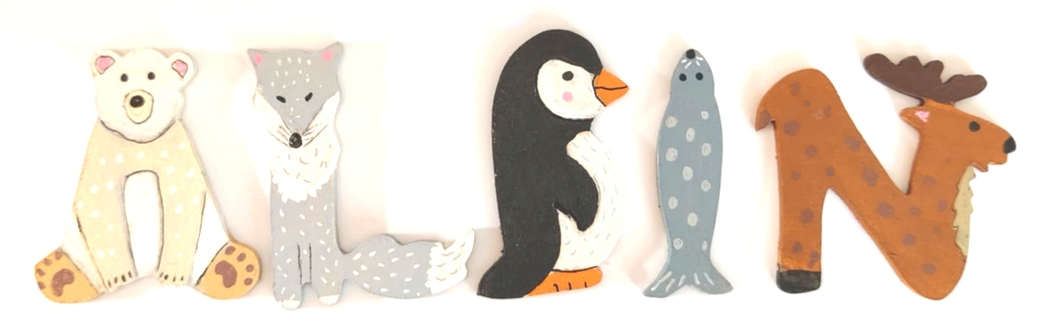 Lettre en bois banquise B pingouin