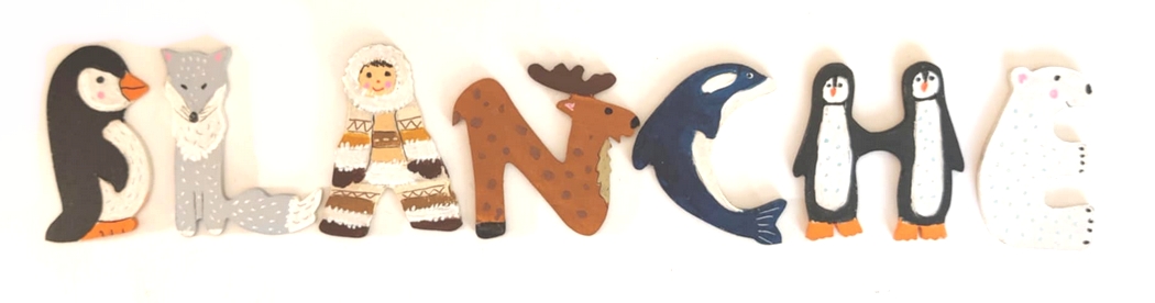 Lettre en bois banquise B pingouin