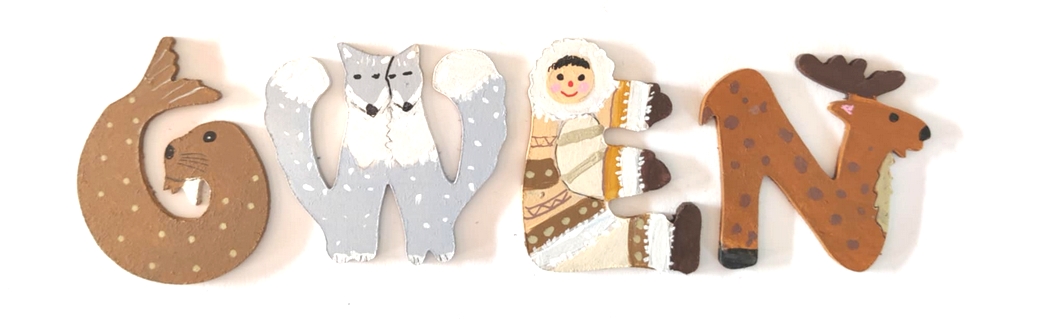 Lettre en bois banquise W renards polaires