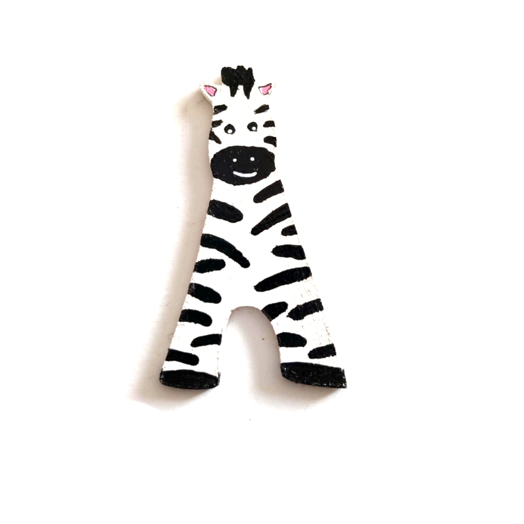 Lettre en bois savane A zèbre