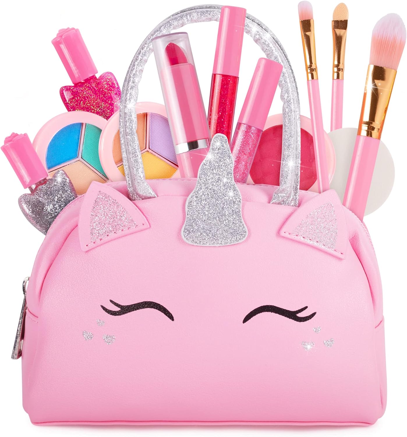 Kids Real Makeup Kit for Little Girls: with Pink Unicorn Purse 