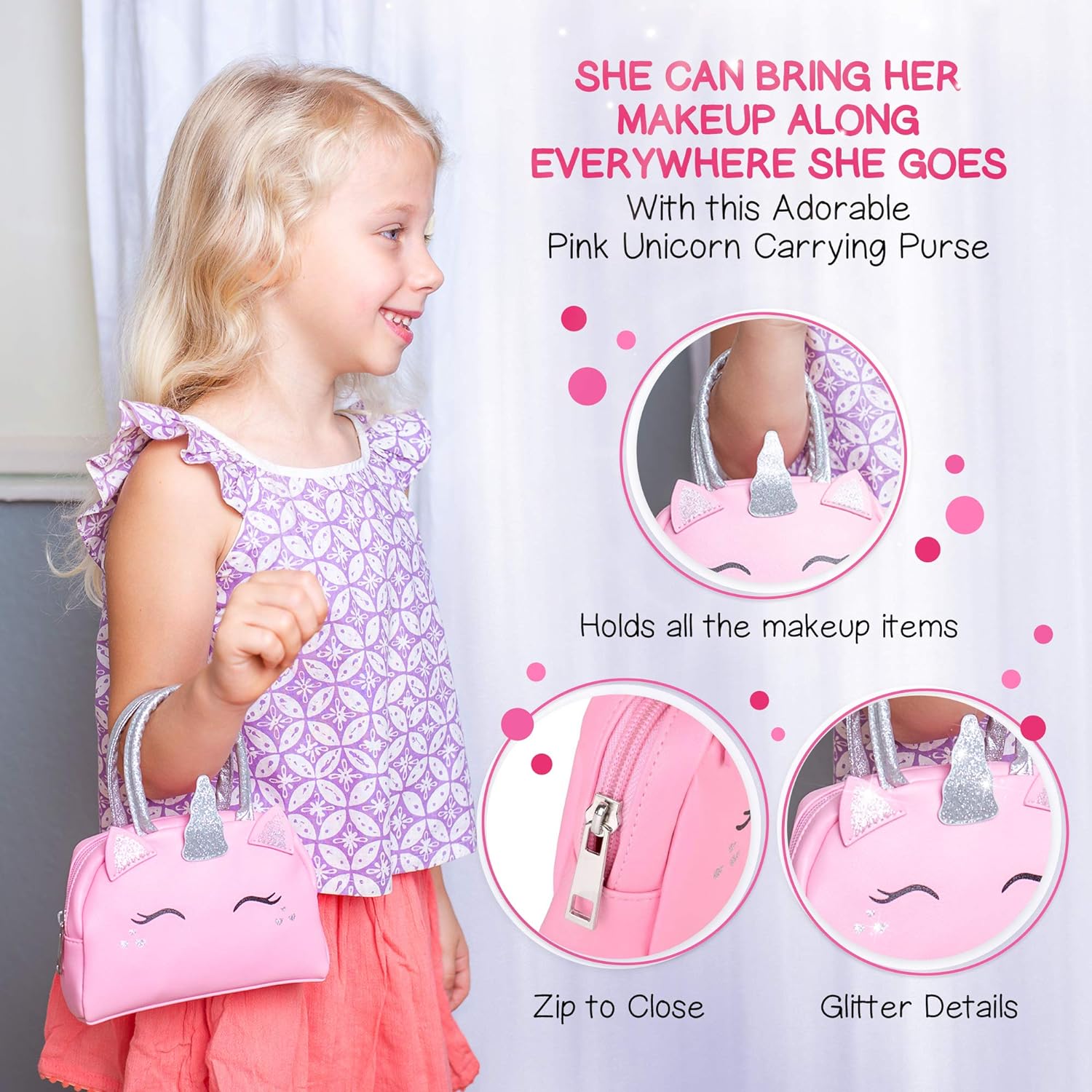 Kids Real Makeup Kit for Little Girls: with Pink Unicorn Purse 