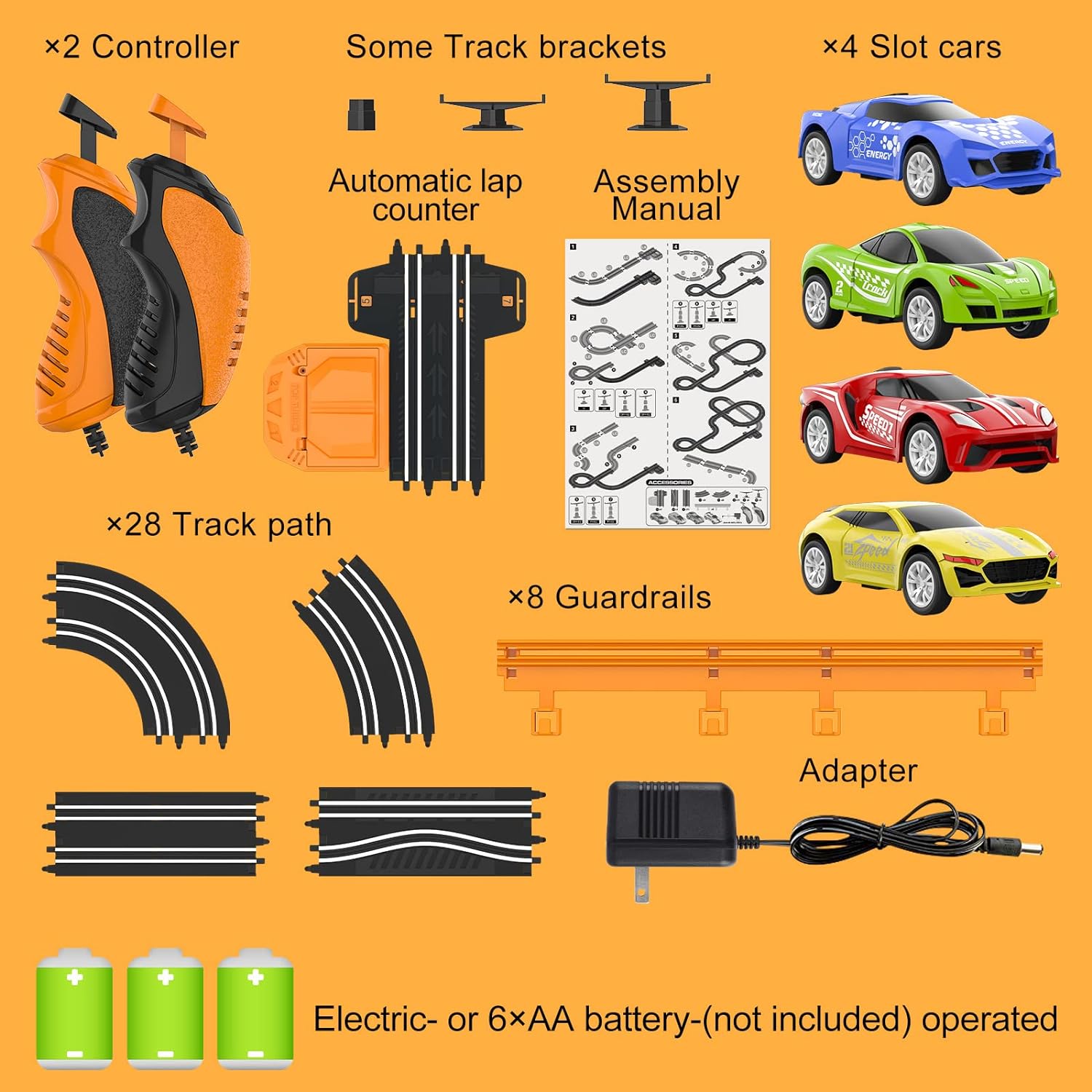 Slot Car Race Track Sets with 4 High-Speed Slot Cars