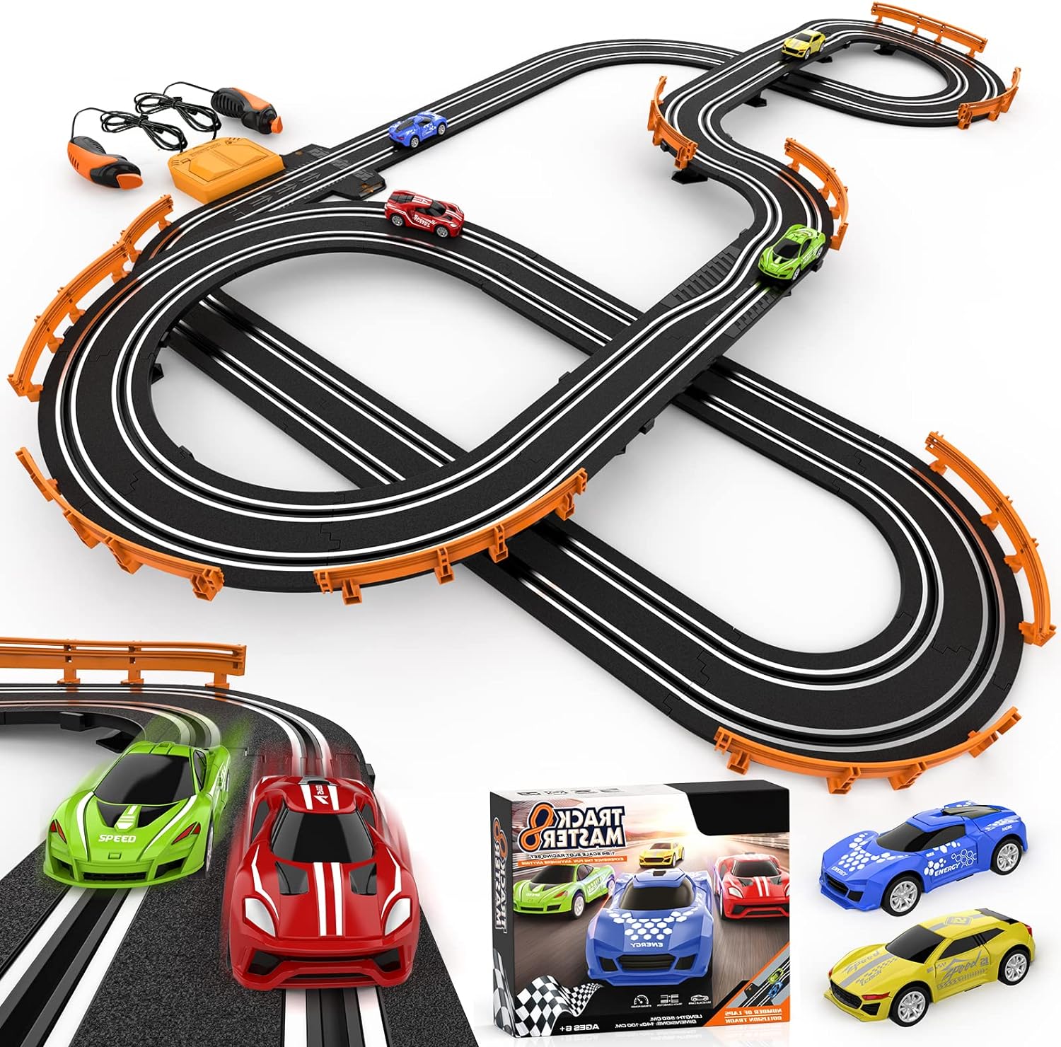 Slot Car Race Track Sets with 4 High-Speed Slot Cars