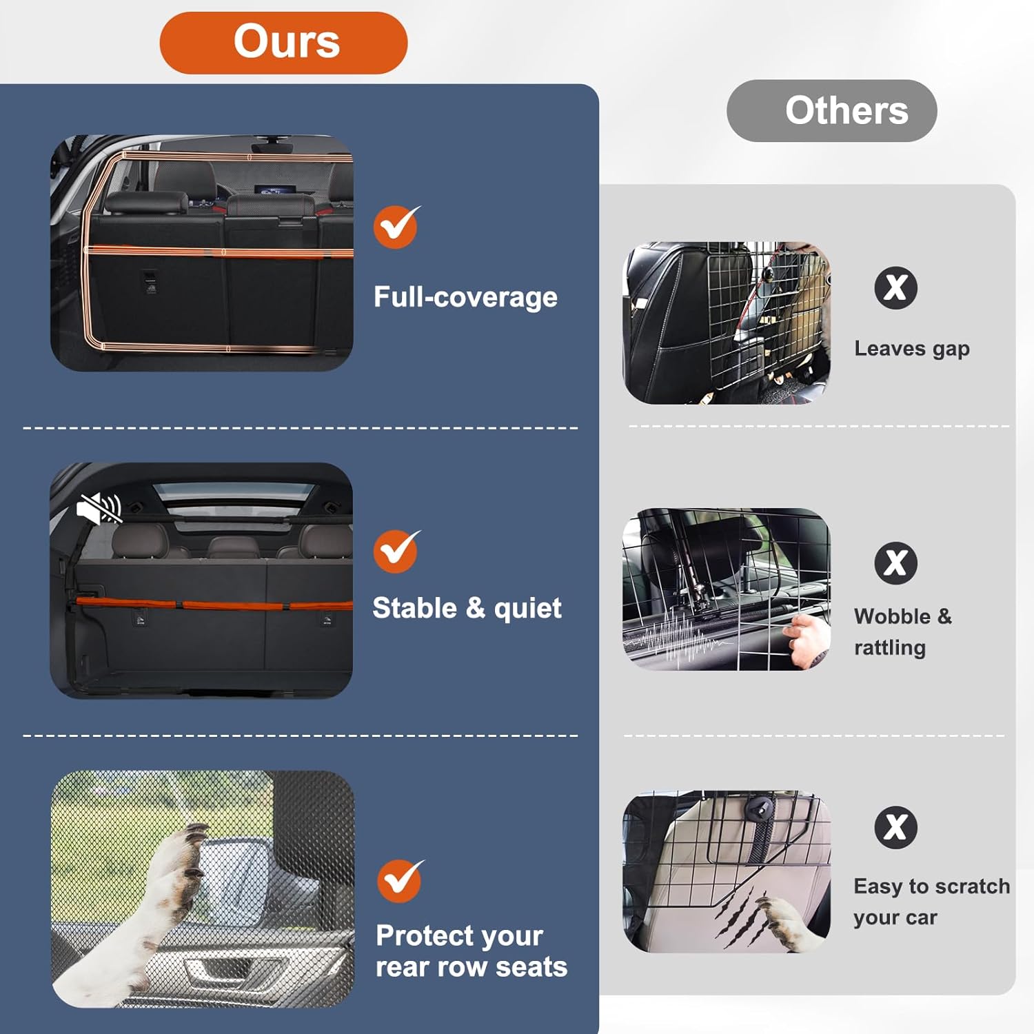 Dog Car Barrier, 50" Wide See Through Car Divider Back Seat for Cargo Area