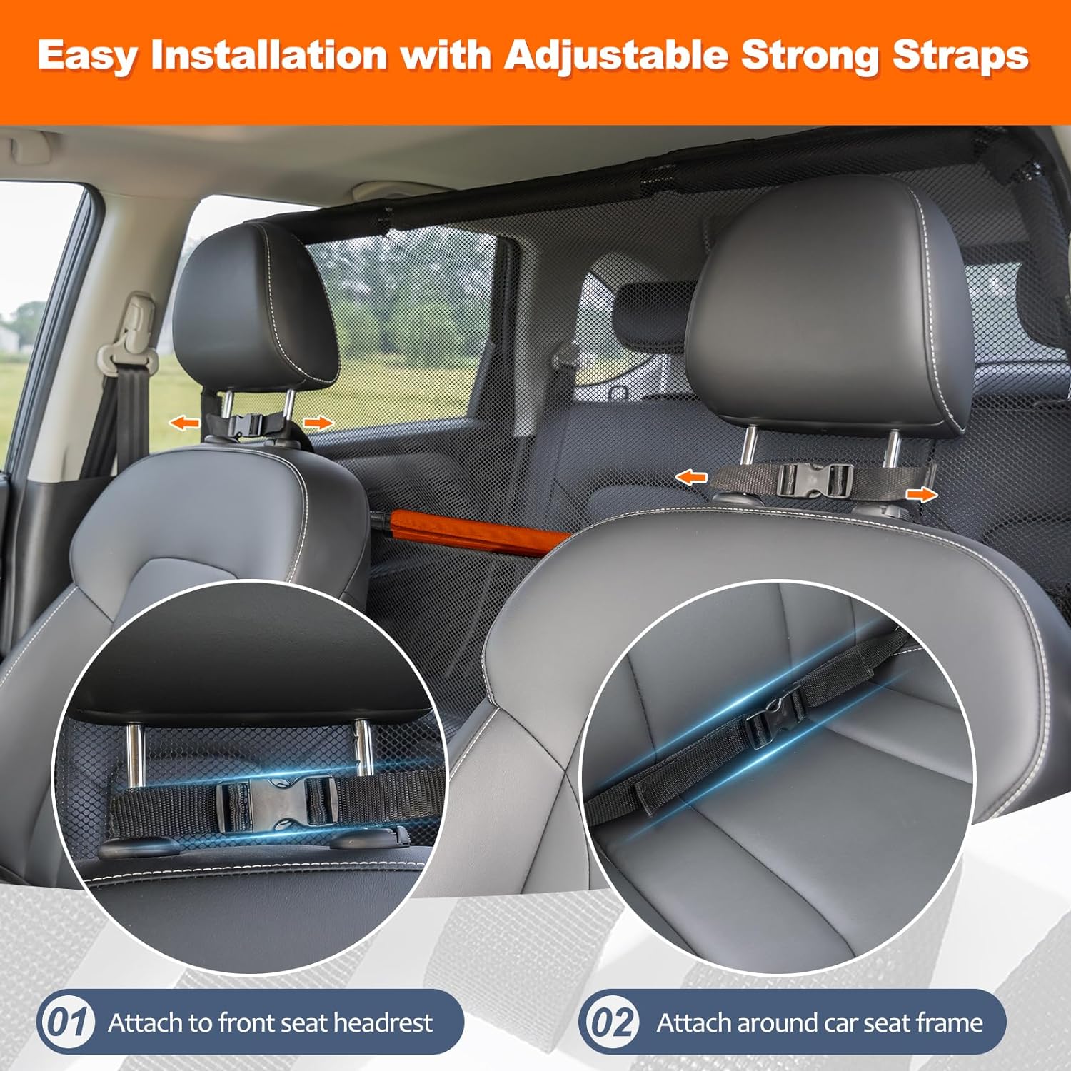 Dog Car Barrier, 50" Wide See Through Car Divider Back Seat for Cargo Area