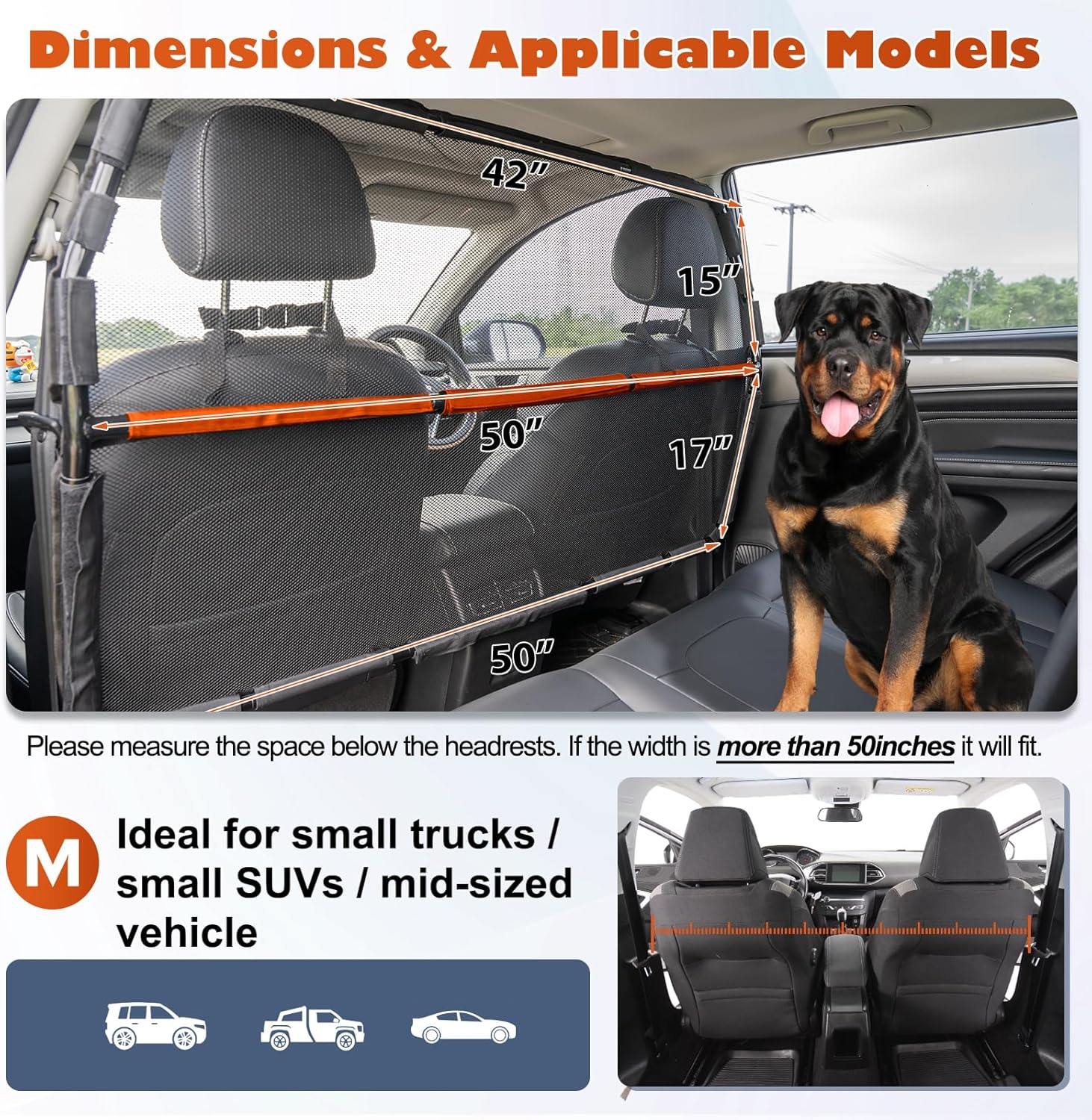 Dog Car Barrier, 50" Wide See Through Car Divider Back Seat for Cargo Area