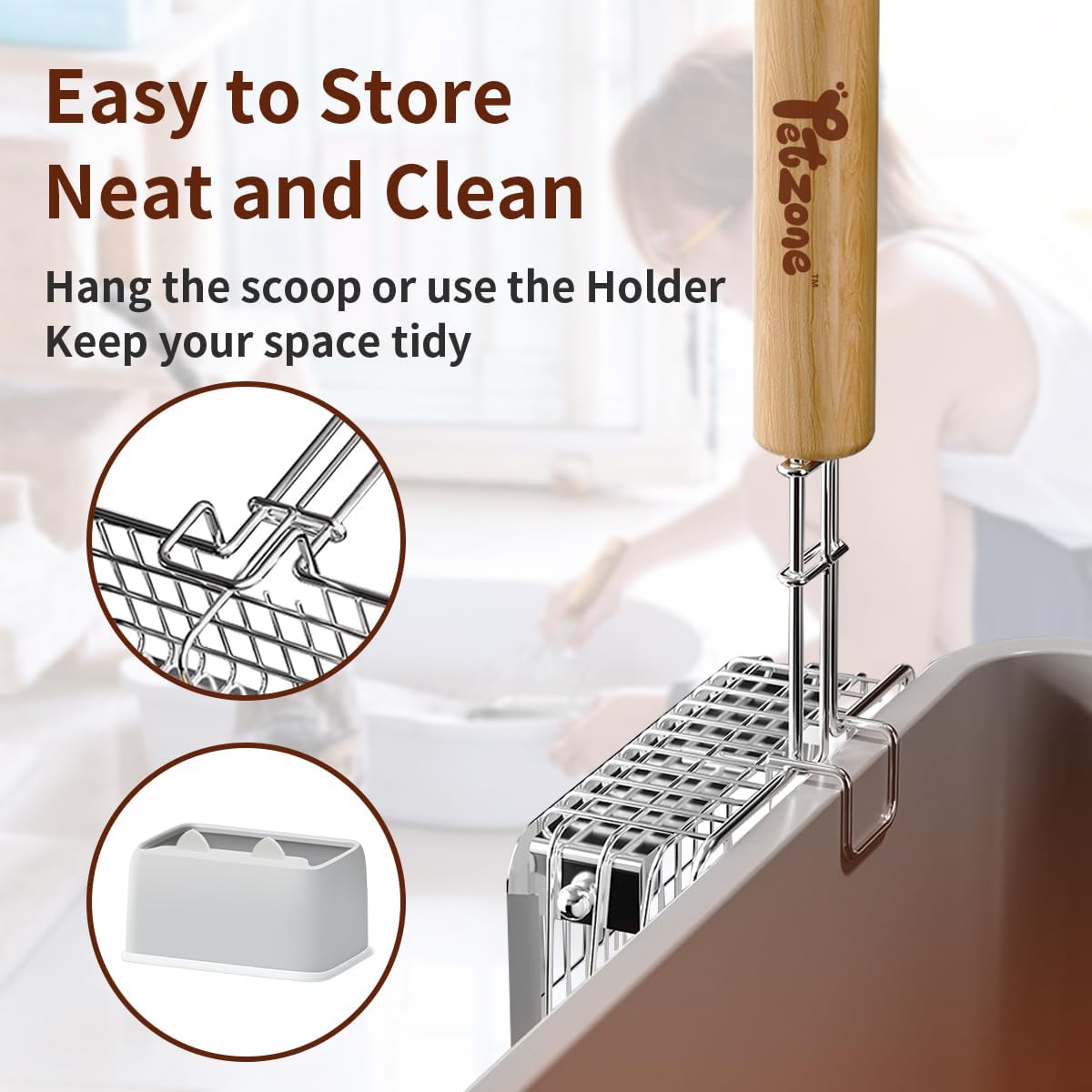 PETZONE Stainless Steel Cat Litter Scoop with Holder
