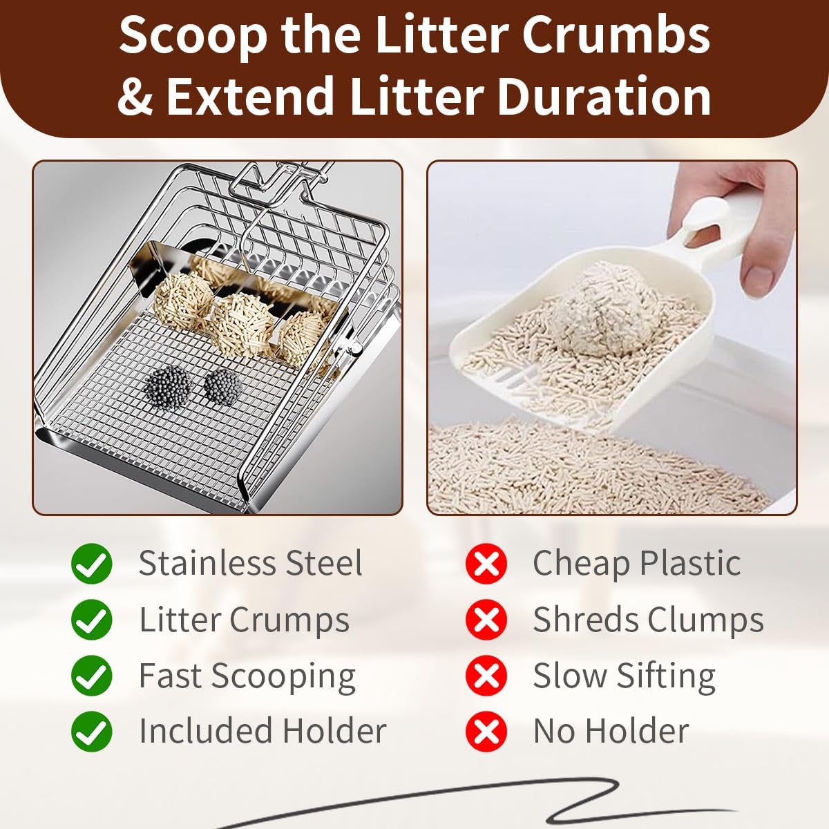 PETZONE Stainless Steel Cat Litter Scoop with Holder