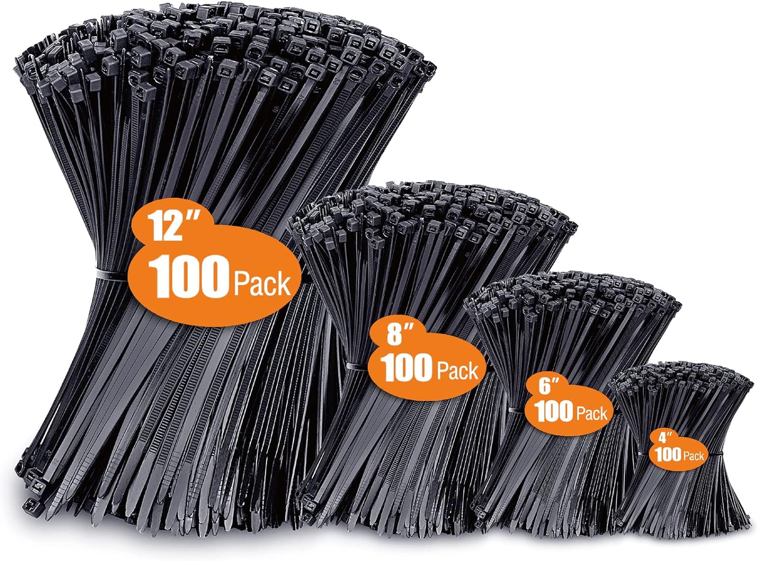 Zip Ties Assorted Sizes(4”+6”+8”+12”)