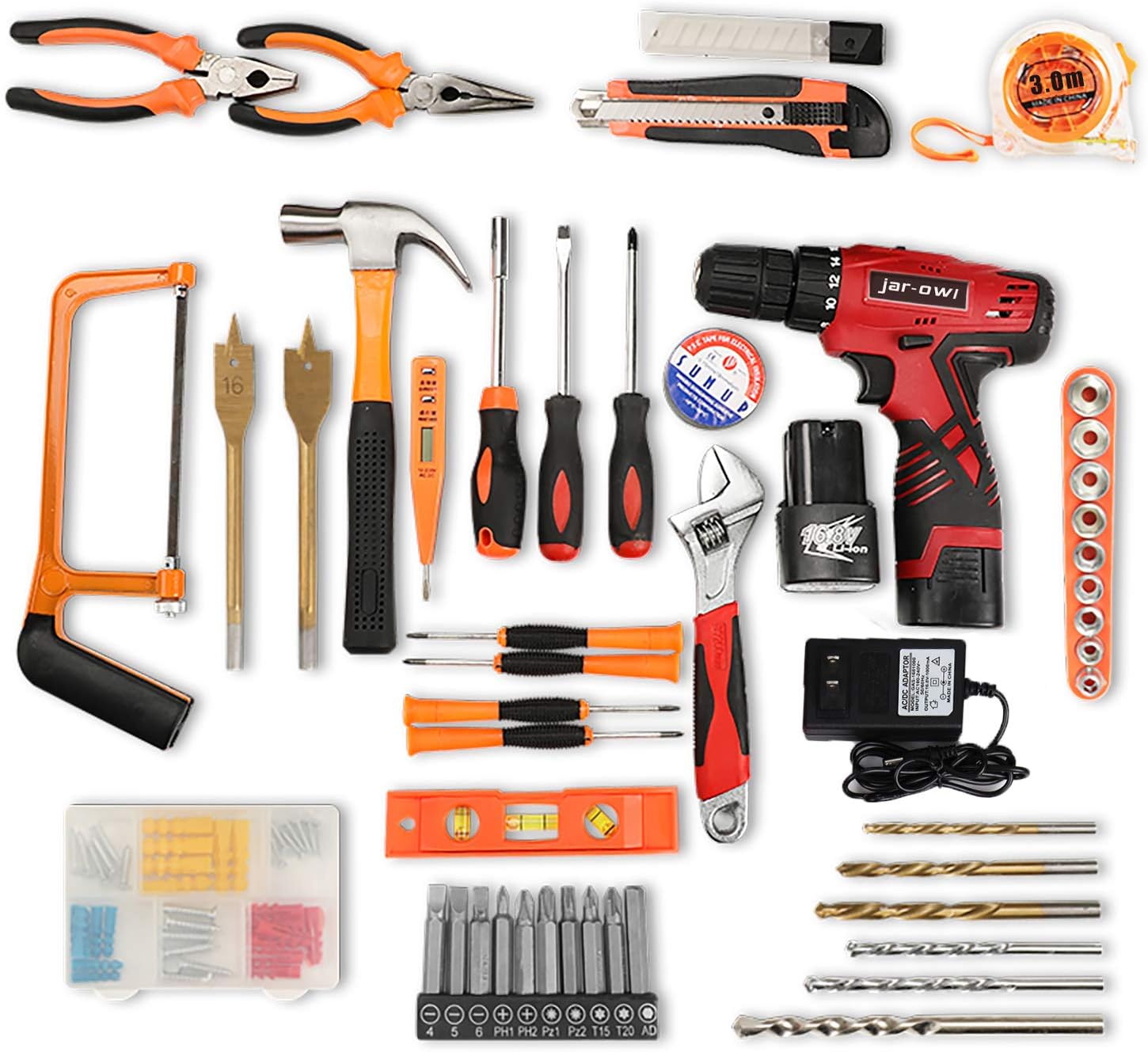 108 Piece Home Tool Kit with Drill,16.8V Cordless Drill Driver with Drill Bit Set