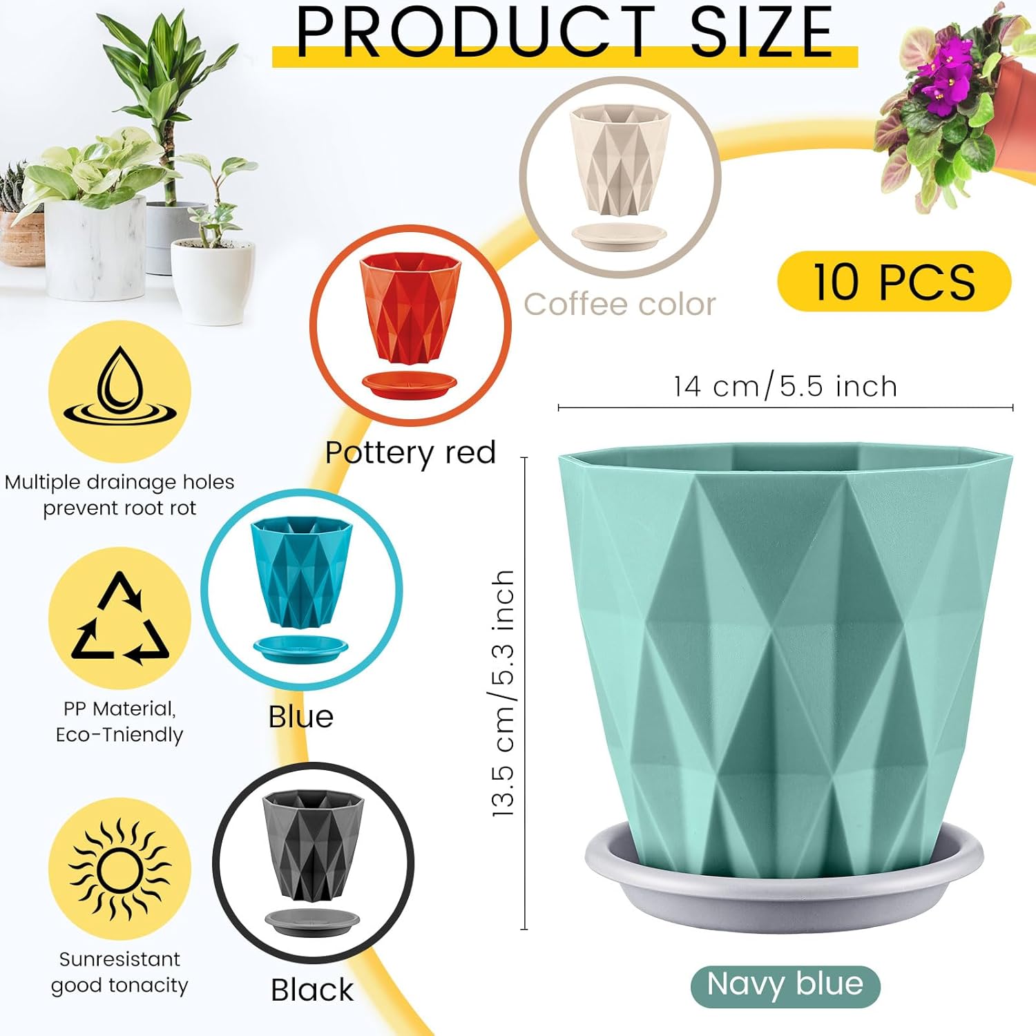 10 Pack 5.5 Inch Plant Pots 