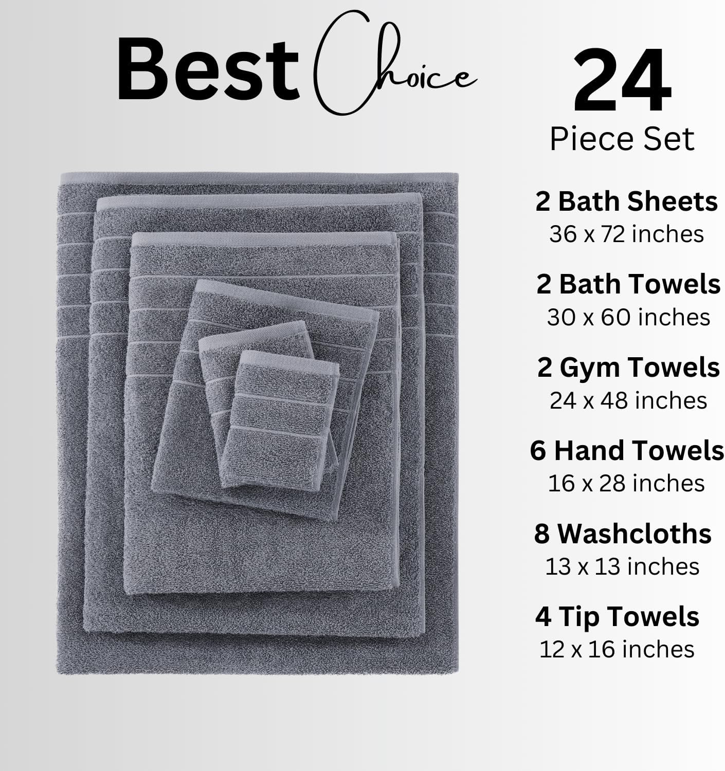 Casa Platino 24 Piece 100% Cotton Towels Set
