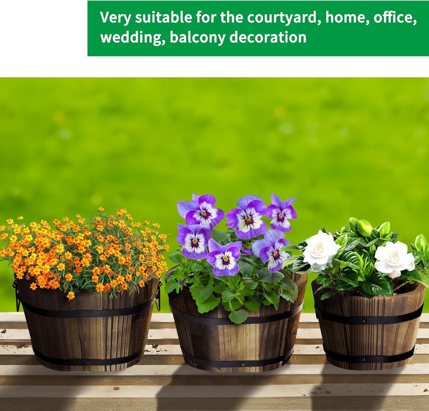 Adnee 3Pcs Wooden Whiskey Barrel Planters