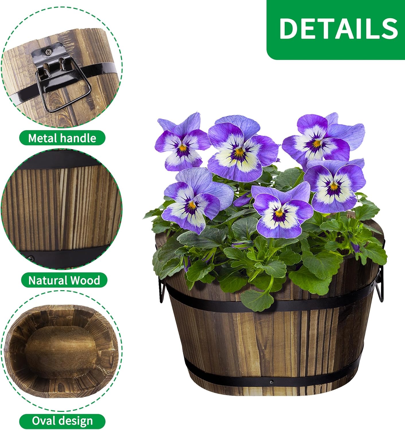 Adnee 3Pcs Wooden Whiskey Barrel Planters
