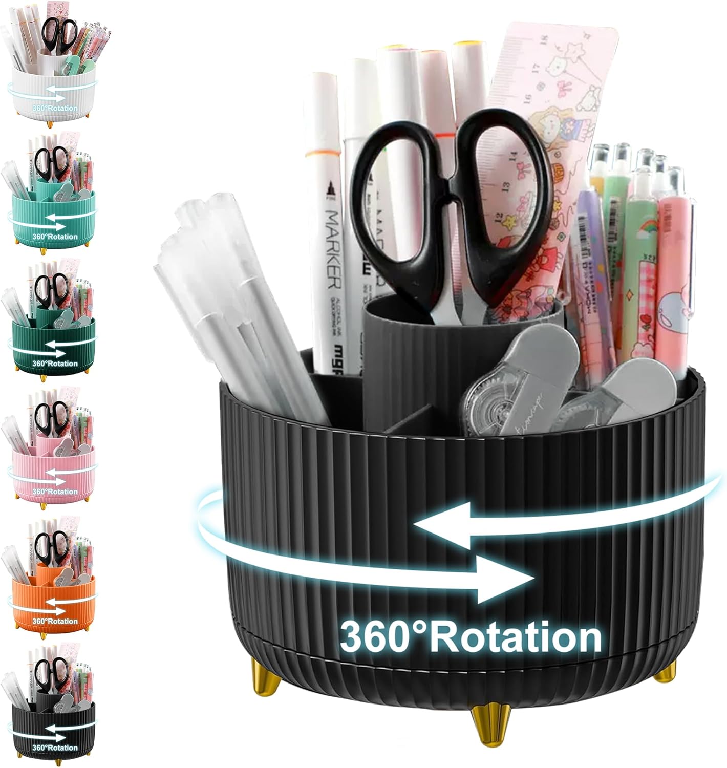 Pencil Holder For Desk,5 Slots 360°Degree 