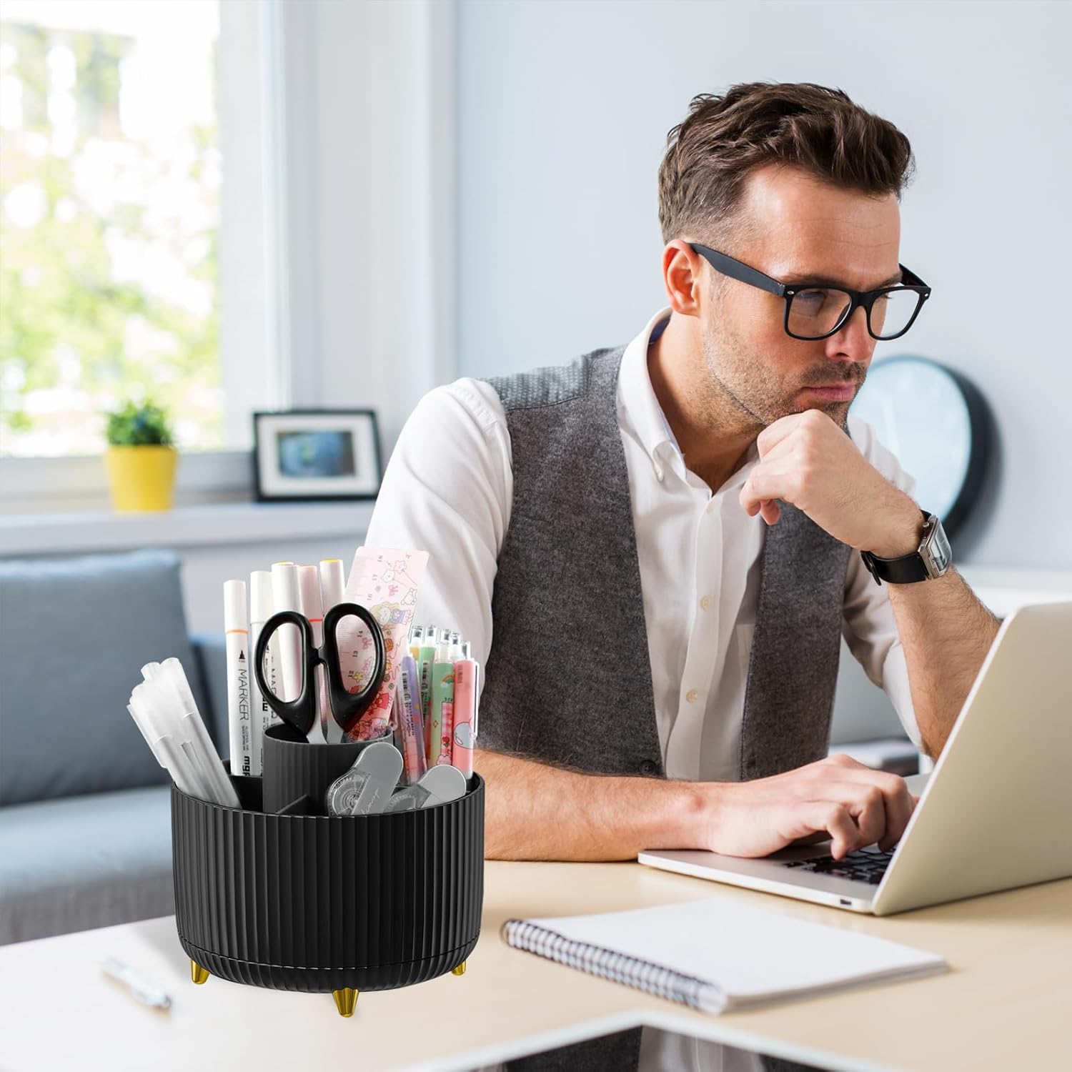 Pencil Holder For Desk,5 Slots 360°Degree 