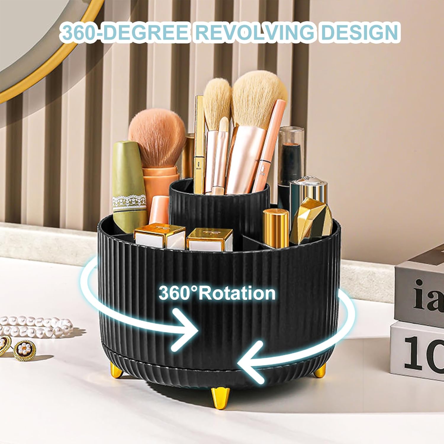 Pencil Holder For Desk,5 Slots 360°Degree 