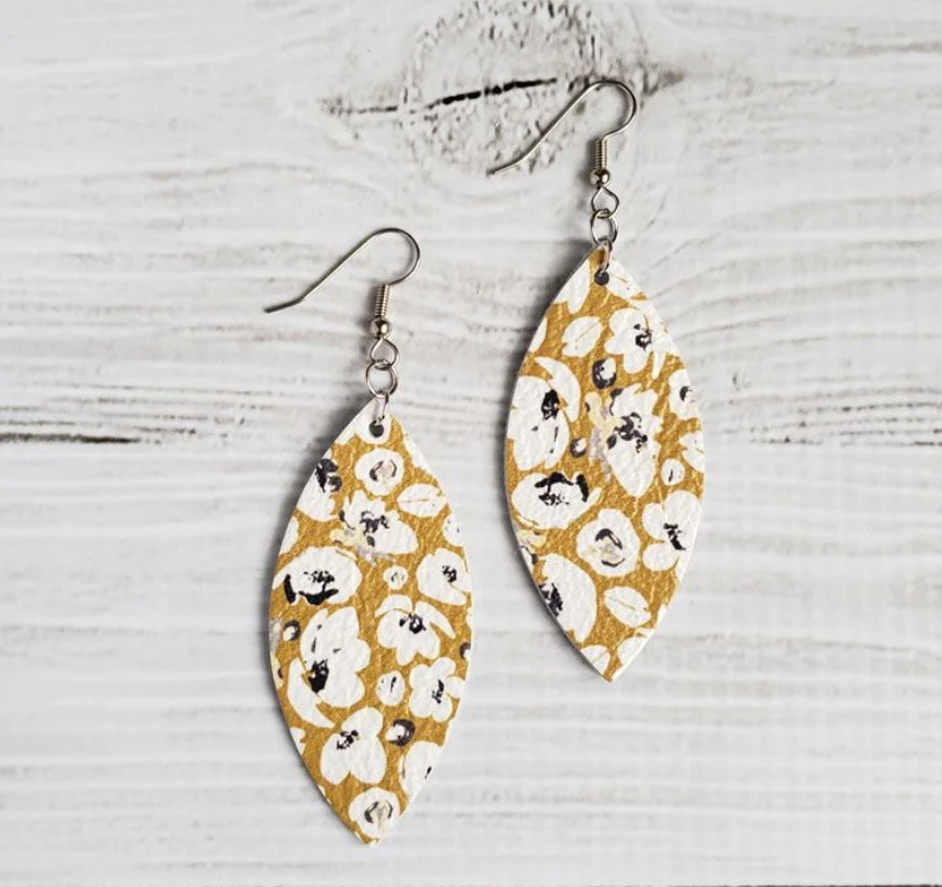 Mustard Poppies Leather Petal Earrings