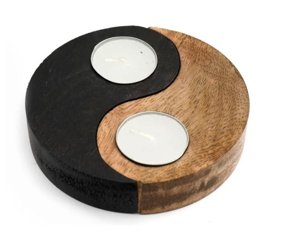 Yin Yang Mango Wood Tealight Holder