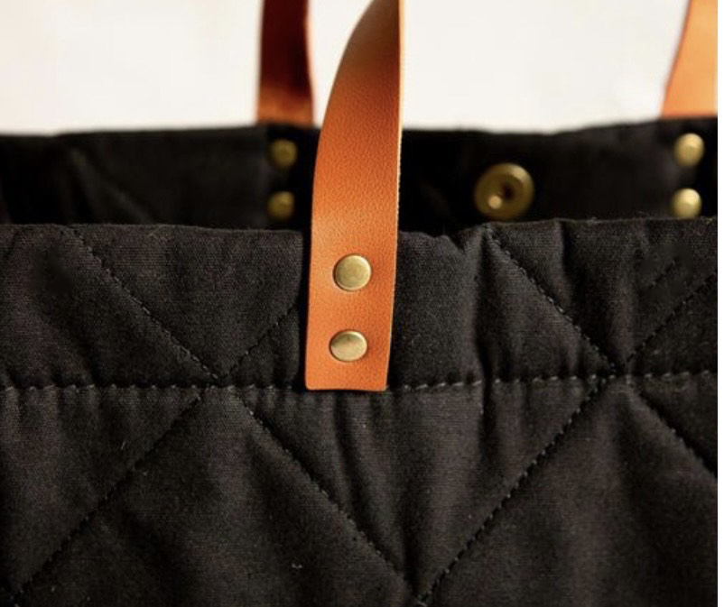 Quilted Cotton Crossbody Tote Bag- Black