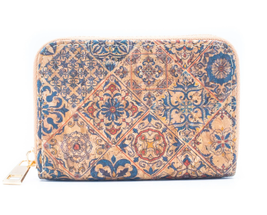 Mandala Small Zipper Card Cork Wallet