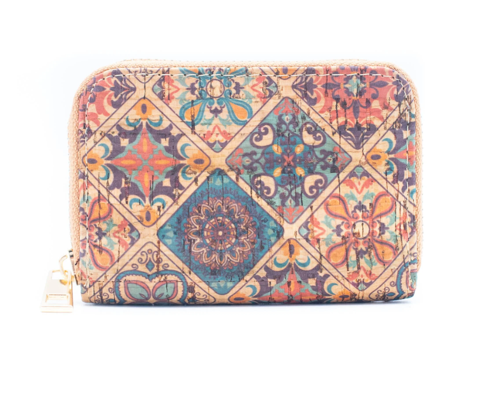 Mandala Small Zipper Card Cork Wallet