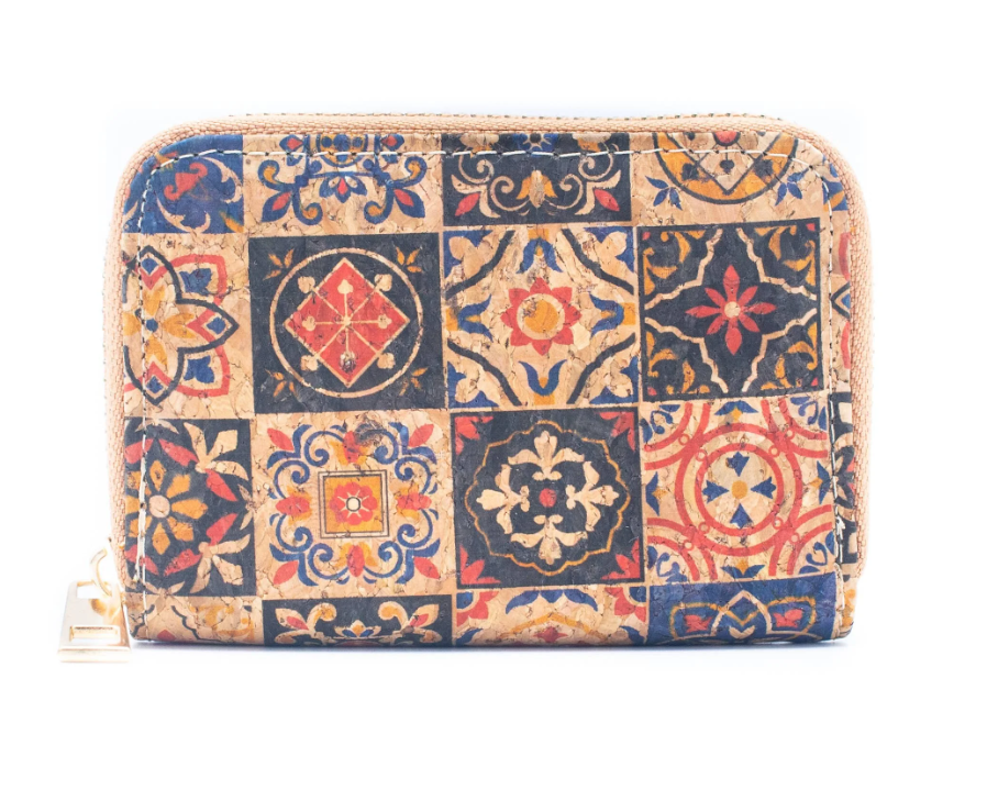 Mandala Small Zipper Card Cork Wallet