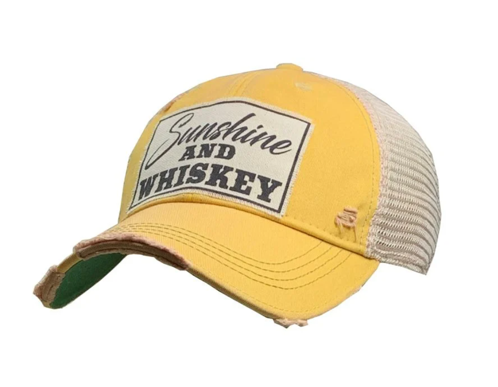 Sunshine & Whiskey Distressed Trucker Cap