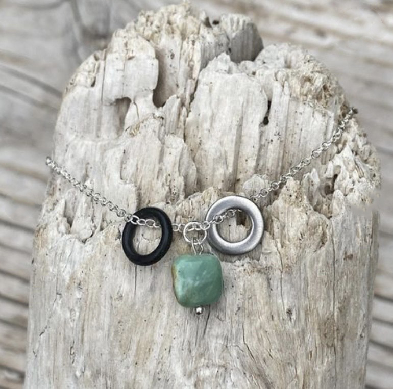 Zero Waste Charm Bracelet with Up-recycled Scuba Gear Parts and Gem Stone