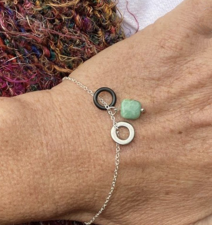 Zero Waste Charm Bracelet with Up-recycled Scuba Gear Parts and Gem Stone