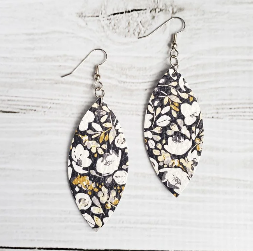 Navy Poppies Leather Petal Earrings