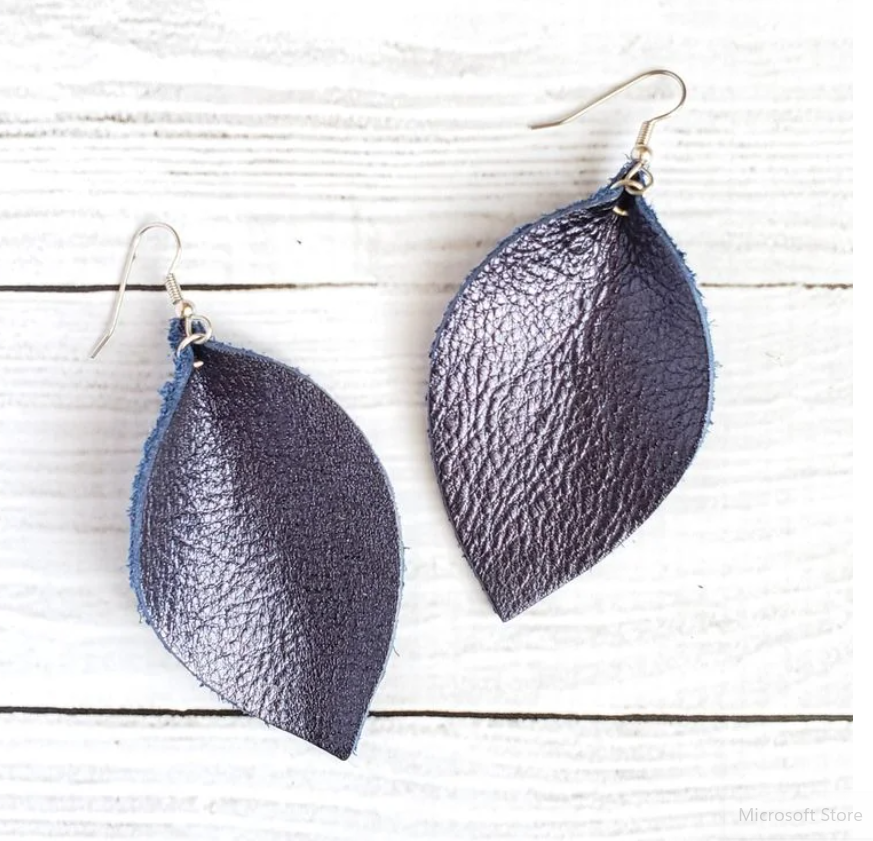 Metallic Navy Pinched Leather Earrings