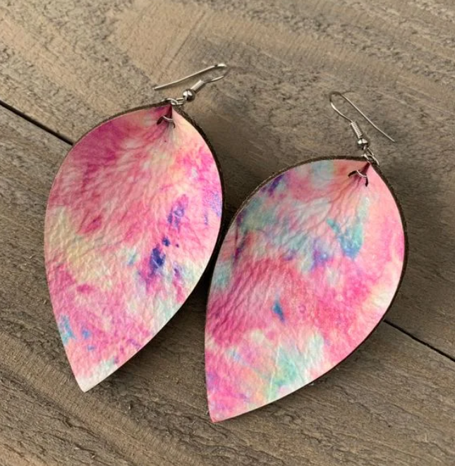 Pastel Tie Dye Leather Earrings