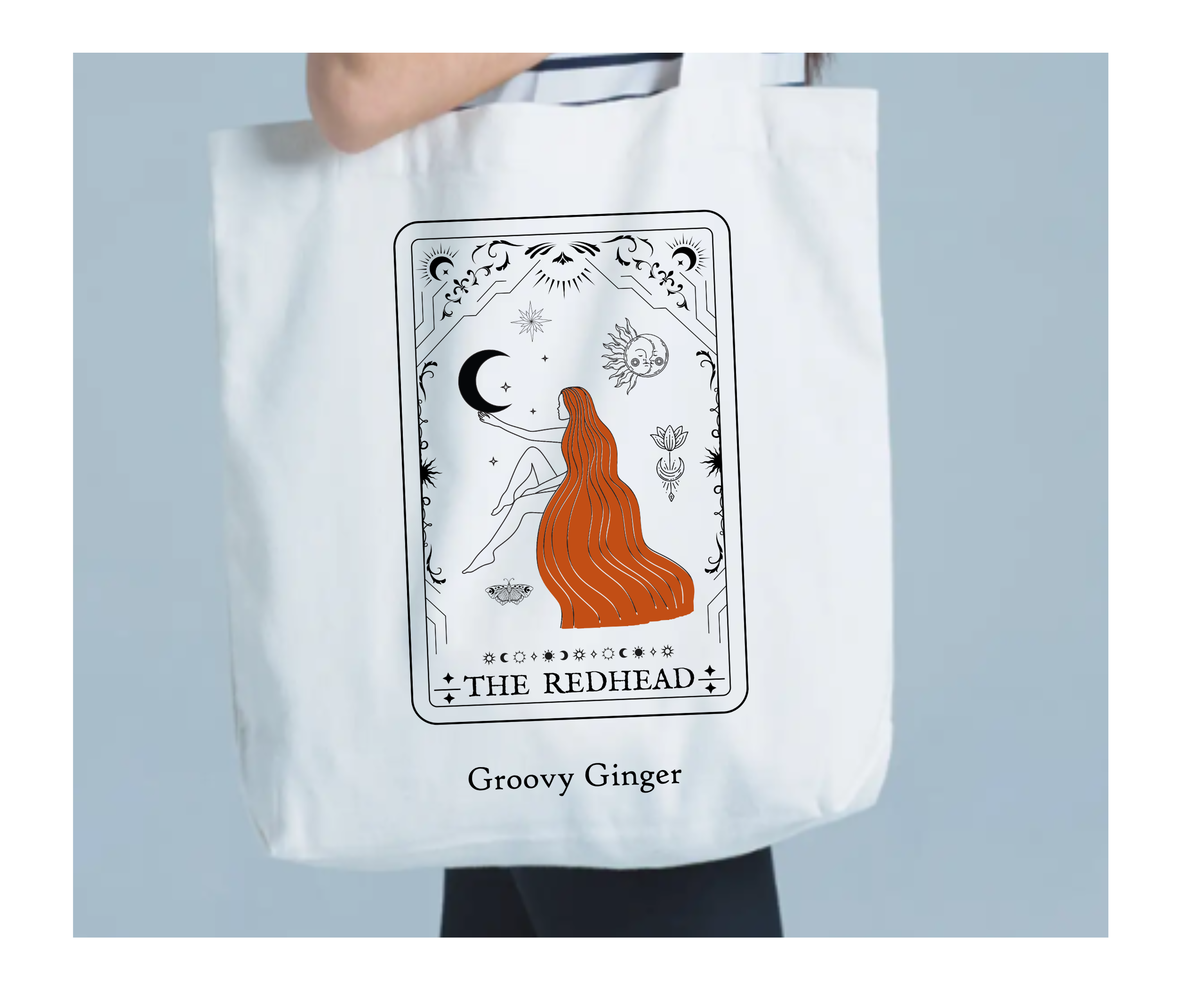 "THE REDHEAD" Tarot Card Large Canvas Tote
