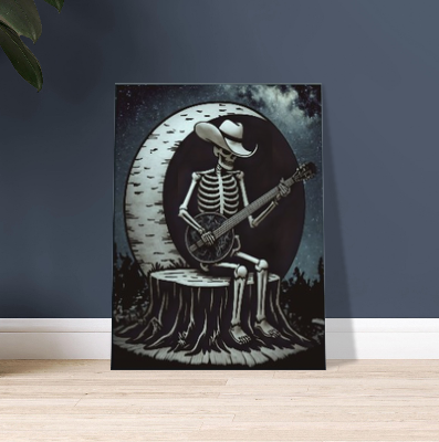 “Slim Pickinz” – Skeleton Cowboy Canvas (18"x24") 💀🪕🌕