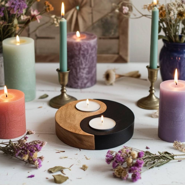 Yin Yang Mango Wood Tealight Holder