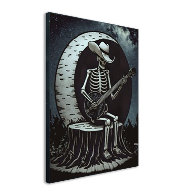 “Slim Pickinz” – Skeleton Cowboy Canvas (18"x24") 💀🪕🌕