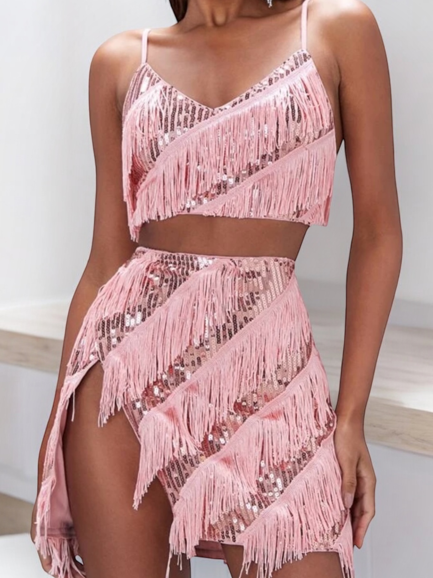Blush Fringe Sequin Set