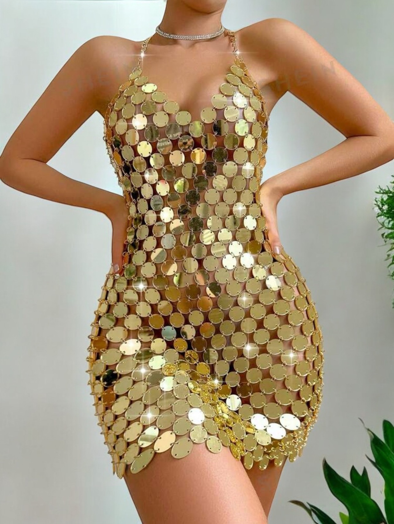 Handcrafted Golden Sequin Dress.