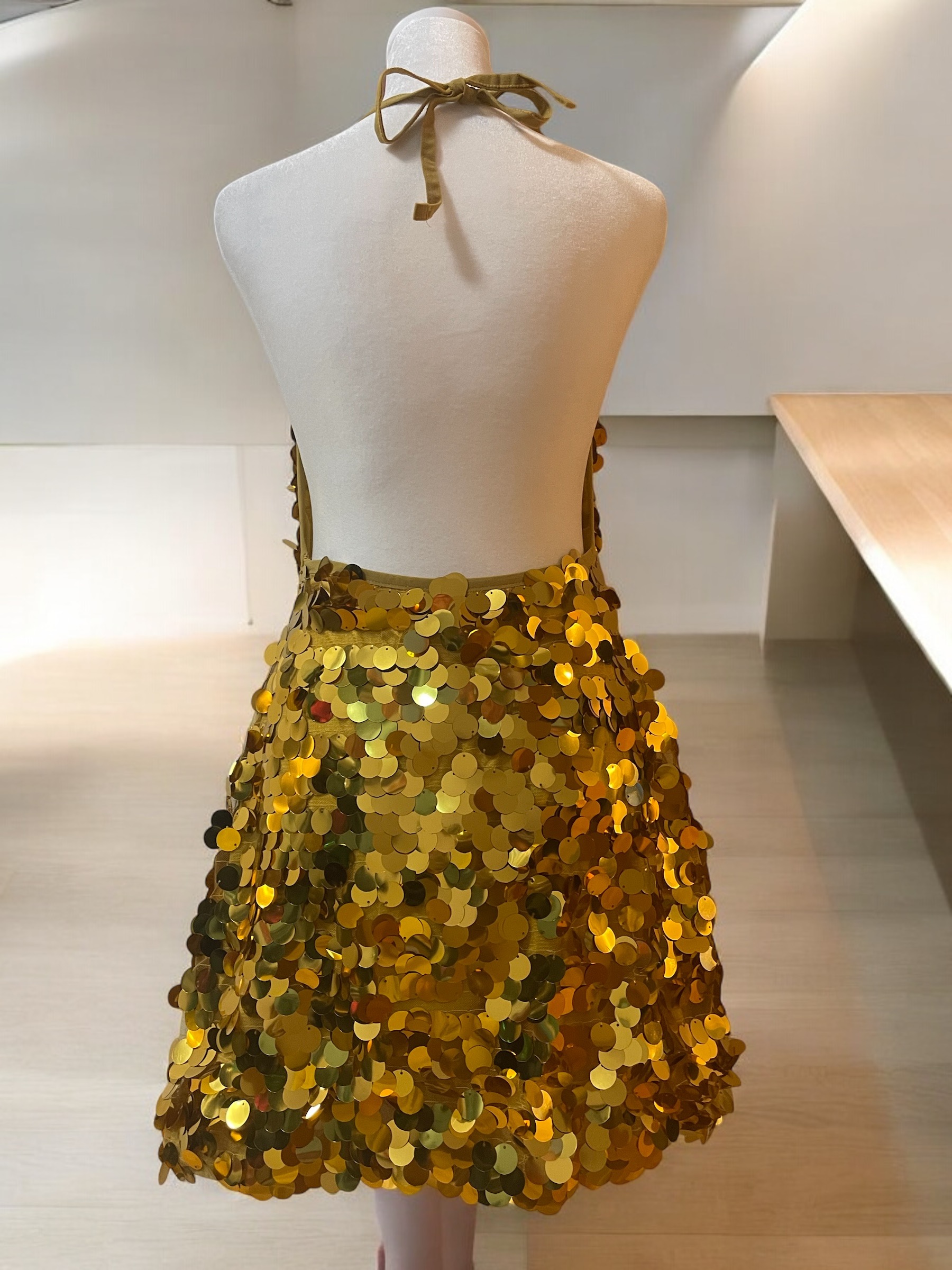 Golden Sequin Halter Dress