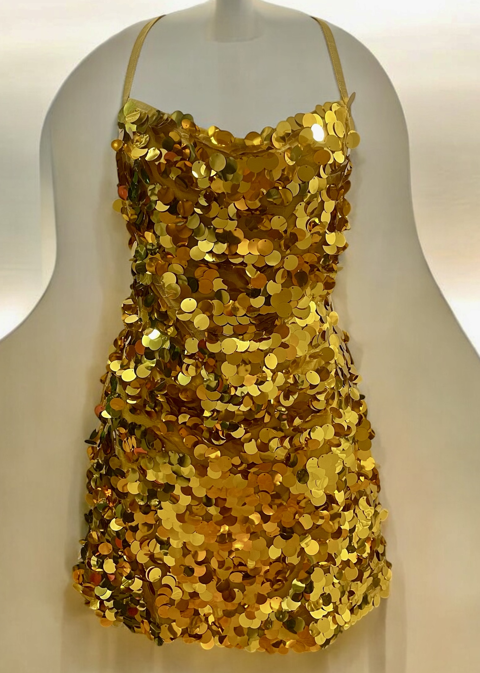 Golden Sequin Halter Dress