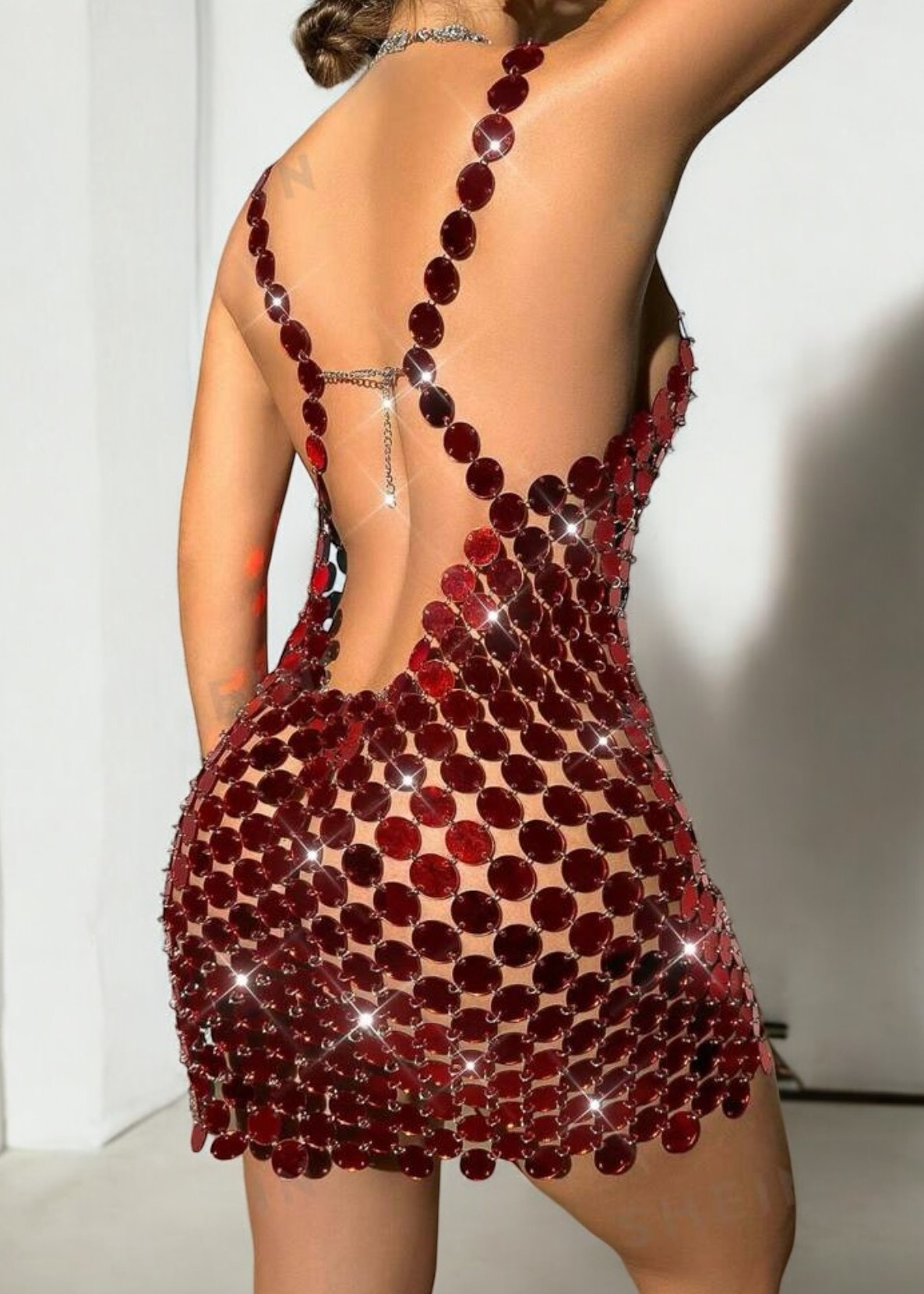 Red Mirror Sequin Bodycon Dress