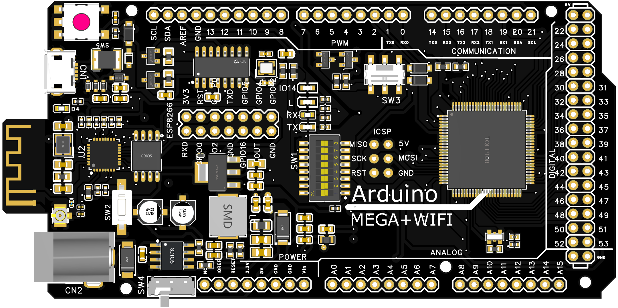 Arduino MEGA+WiFi R3 ATmega2560+ESP8266, flash 32MB, USB-TTL CH340G, Micro- USB